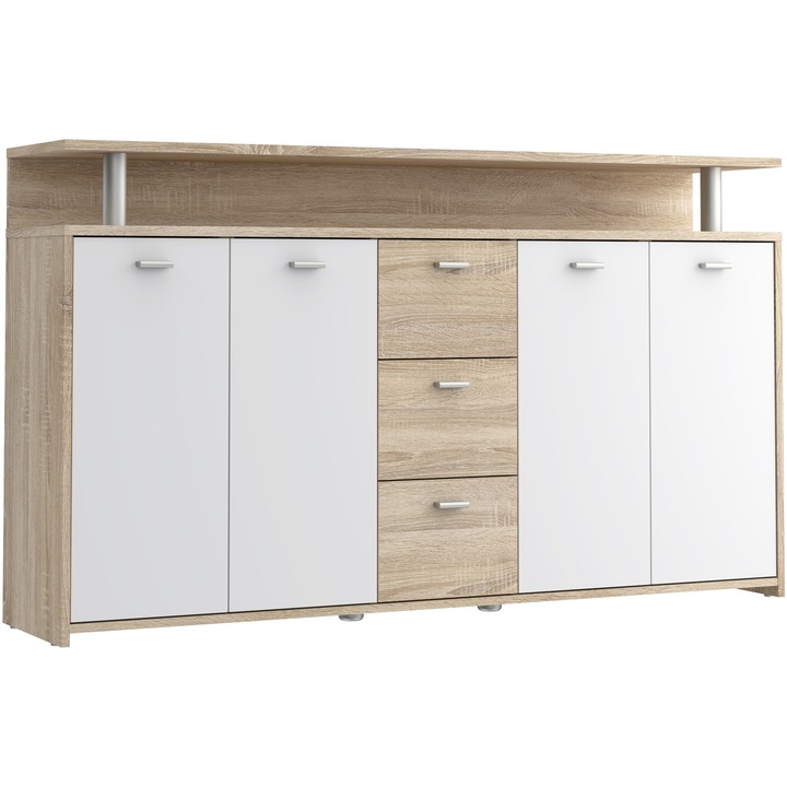 Скрин Forte Pablo, Размери 152x 89x 34,8 см, 4 врати, 3 чекмеджета, Цвят Дъб Сонома/Бял