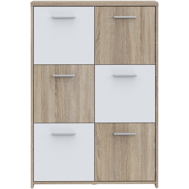 Скрин Forte Quadro, Размери 77.2x 112.7x 29.6 см, 6 врати, Цвят Дъб Сонома/Бял