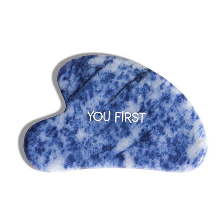 Piatra naturala Gua Sha, pentru masaj facial, You First, din Blue Spot Jasper, 83x51mm