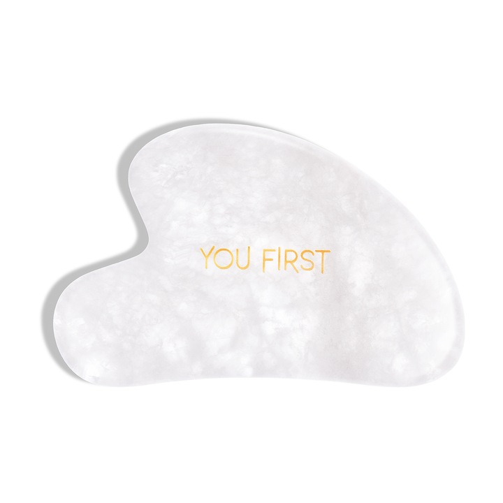 Piatra naturala Gua Sha, pentru masaj facial, You First, din Jad Alb, 83x51mm