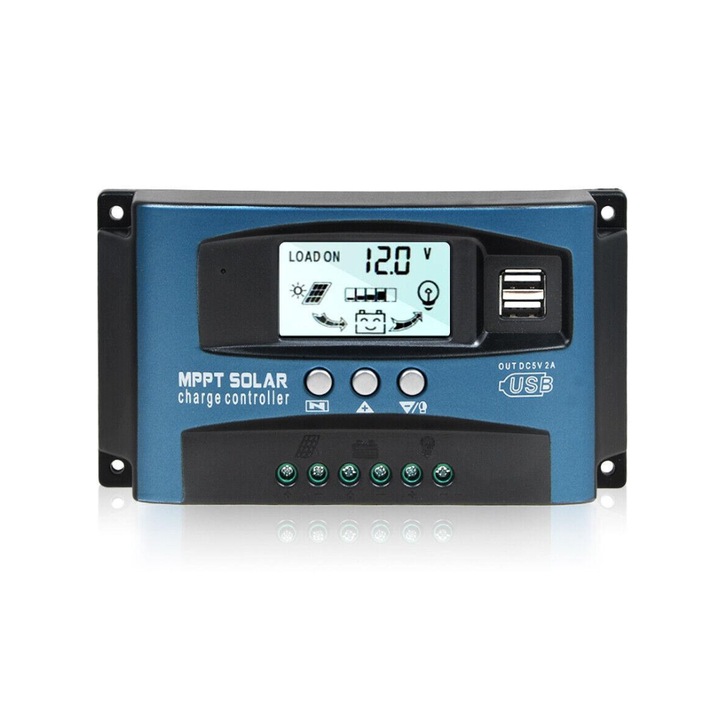 Соларен контролер, MPPT, PWM, 60A, 750W/12v 750W/24V, Dual USB, LCD дисплей