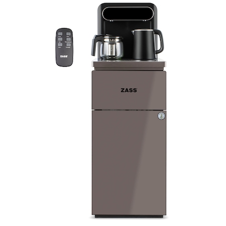 Dozator apa de podea multifunctional ZASS ZWD 19 CS, cu cu amplasarea bidonului la baza si Tea Bar, Apa calda/rece, Ceainic, Racire cu compresor, Culoare Coffe