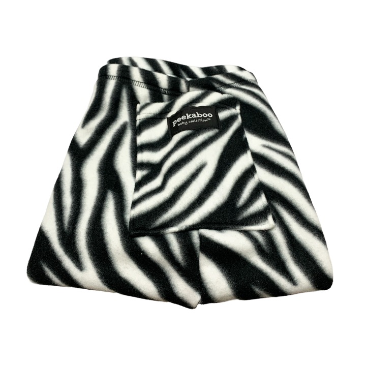 Sling pentru copii, PeeKaBoo, Imprimeu zebra, Fleece, L, Alb/Negru