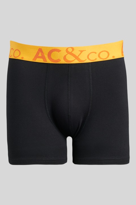 AC&Co, Set de boxeri cu banda logo in talie - 3 perechi, Gri, Negru, Albastru, 2XL