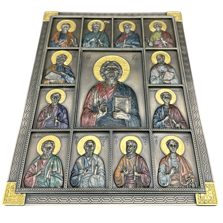 Figurina, Iisus si Cei Doisprezece Apostoli, Rasina Acoperita cu Bronz, 31 cm, WU77623A4