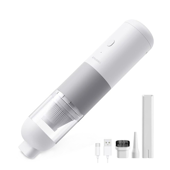 Aspirator de mana EYUSALL, 4000Pa, 120W, Filtru de inalta eficienta, Functie de suflare, Portabil, Alb