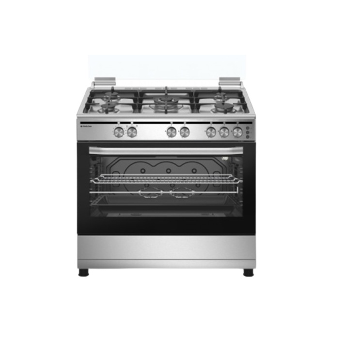Готварска печка Studio Casa Grand Cucina CG90 New, 90 x 60 cm, 5 газови котлона, Wok, Газов грил, Rotisserie, Чугунен грил, Енергиен клас A, Неръждаема стомана