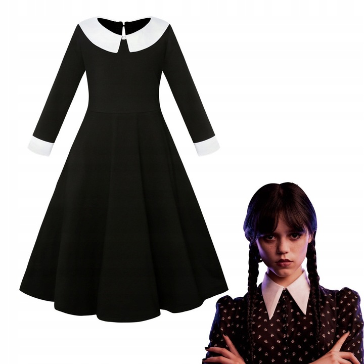 Rochie neagra Wednesday Addams neagra, deghizare de Halloween, marimea 130