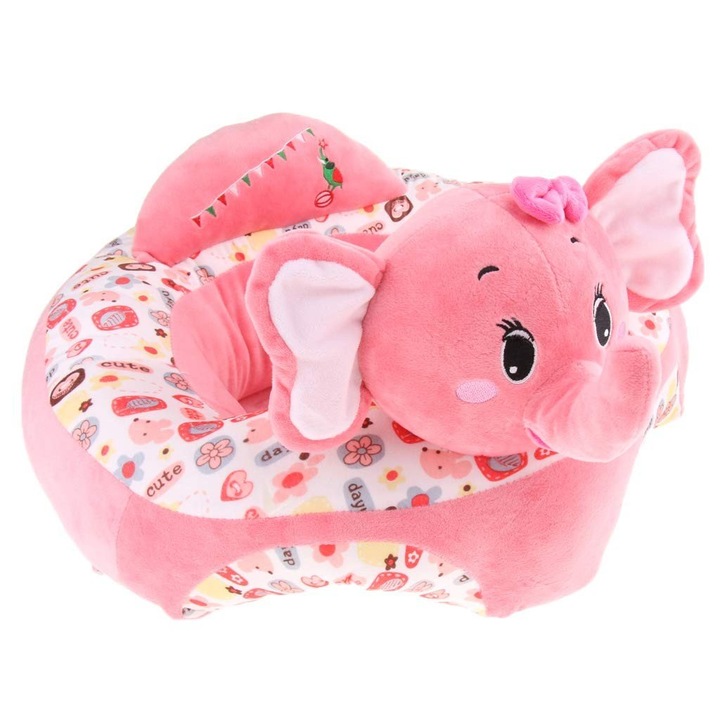 Fotoliu Baby Smile Animalute Invat Sa Stau In Fundulet 45 cm, Elefantica roz