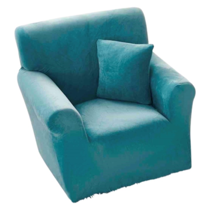 Husa elastica pentru fotoliu, Catifea, Jojo Home, Uni, S-90x130cm, Turcoaz