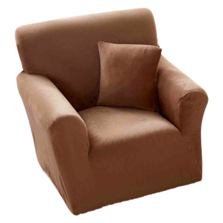 Husa elastica pentru fotoliu, Catifea, Jojo Home, Uni, S-90x130cm, Maro