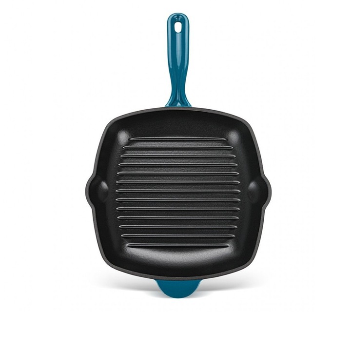 Tigaie grill Fissman, fonta emailata, 27x27x5 cm, albastru