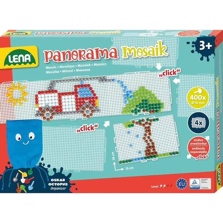 Set educativ Mozaic Lena cu table atasabile si piese de 10 mm