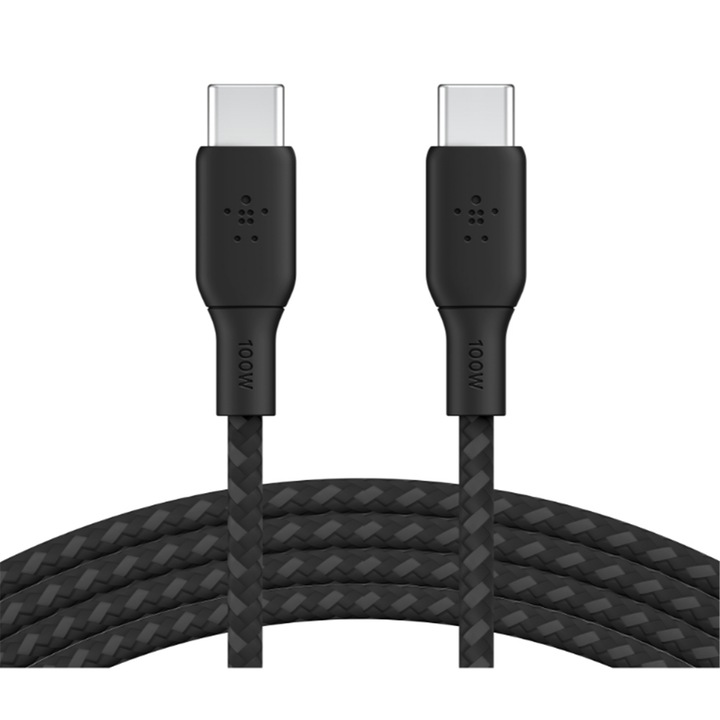 Плетен кабел USB CC 2.0 100W 3M Belkin, черен, CAB014bt3MBK