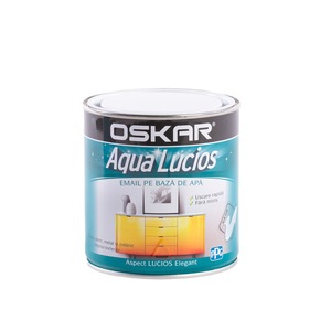 Email pe baza de apa Oskar Aqua Lucios, pentru lemn si metal, alb pur, aspect lucios, 0.6 L