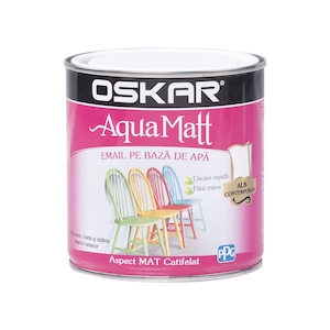 Email pe baza de apa Oskar Aqua Matt, pentru lemn si metal, alb contemporan, aspect mat, 0.6 L