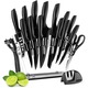 Set de cutite pentru bucatarie, Simply Joy, 17 piese, cu suport acrilic, Foarfeca si Dispozitiv de Ascutit inclus, plus Decojitor fruncte/legume, Otel Inoxidabil, Negru