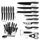 Set de cutite pentru bucatarie, Simply Joy, 17 piese, cu suport acrilic, Foarfeca si Dispozitiv de Ascutit inclus, plus Decojitor fruncte/legume, Otel Inoxidabil, Negru