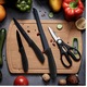 Set de cutite pentru bucatarie, Simply Joy, 17 piese, cu suport acrilic, Foarfeca si Dispozitiv de Ascutit inclus, plus Decojitor fruncte/legume, Otel Inoxidabil, Negru