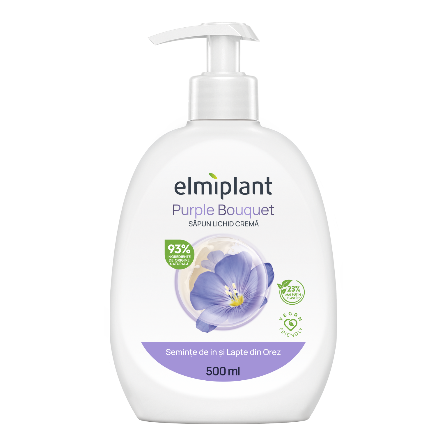 Sapun lichid crema Seminte de in & Lapte din Orez, Elmiplant, 500 ml