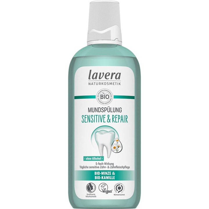 Érzékeny szájvíz bio mentával és bio kamillával, 400ml, Lavera