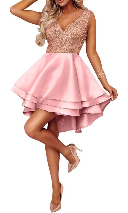 Rochie cu paiete pentru femei, Poliester, Roz, Roz, S