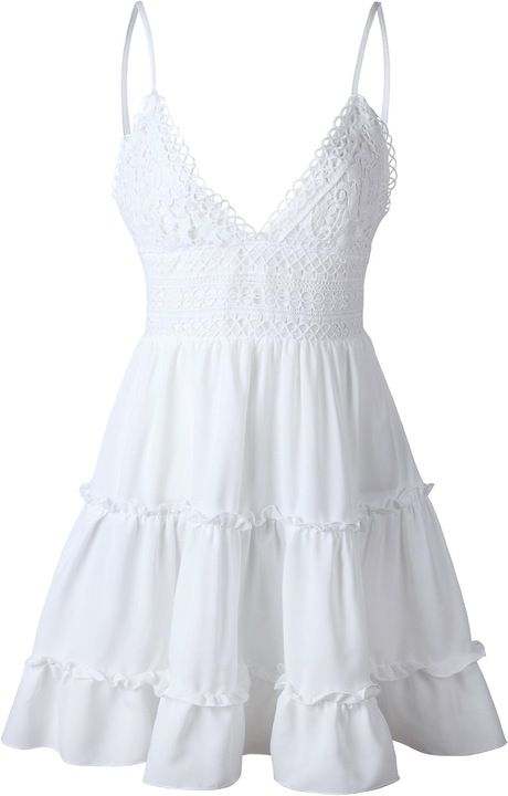 Rochie dama, JeiibrZui, Poliester/Bumbac, Alb1`2, Alb