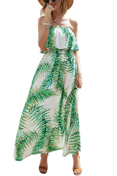 Rochie dama, JeiibrZui, Bumbac, Alb/Verde, 2XL