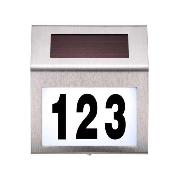 Numar de casa LED cu incarcare solara, Welora®, Iluminare puternica, Design Modern, Autonomie Indelungata, Waterproof, Usor de instalat, Calitate Premium, Dimensiuni 18cm x 20cm, Gri