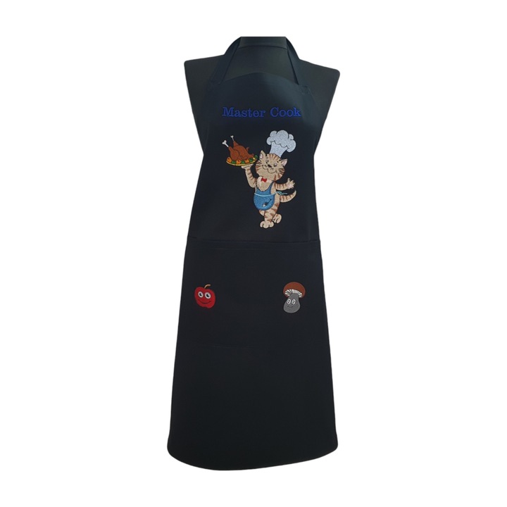 Sort de bucatarie negru, Casa Bumbac Textil by Edural, broderie Boris, dimensiuni 80/70 cm, bumbac doc 100%