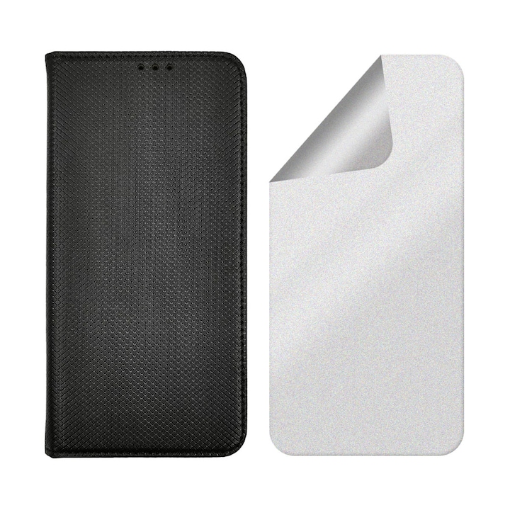 Кожено и матово силиконово фолио флип капак за Xiaomi MI 10S, дизайн на текстура, регенерируем хидрогел, защита срещу пръстови отпечатъци, магнитно затваряне, интелигентно плавно затваряне, тип книга, джоб за портфейл, черен
