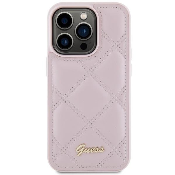 Husa Guess compatibila cu iPhone 15 Pro Max, Quilted Metal Logo, Roz