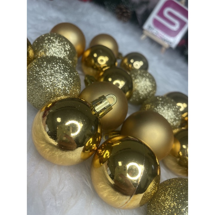 Set globuri de Craciun, 20 bucati, 3 modele, 4cm, auriu+