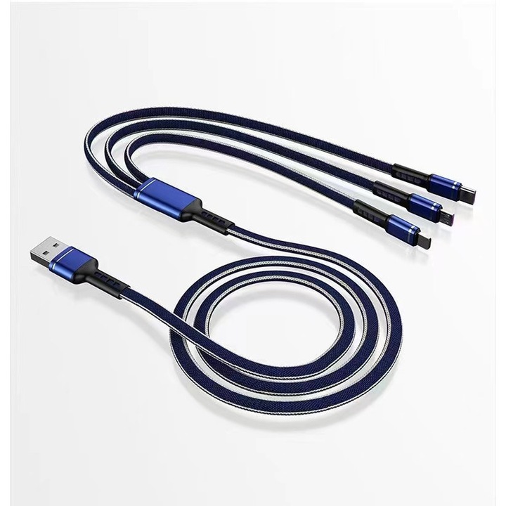 Cablu de date telefon, Multifunctional, 1.2m, Albastru/Negru