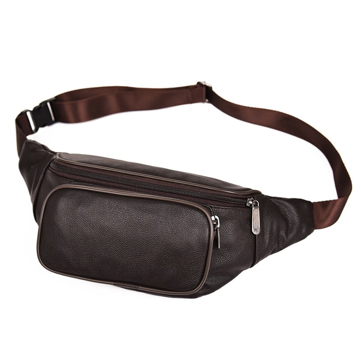 Fekete bőr sporttáska, állítható, futáshoz, utazáshoz, kerékpározáshoz