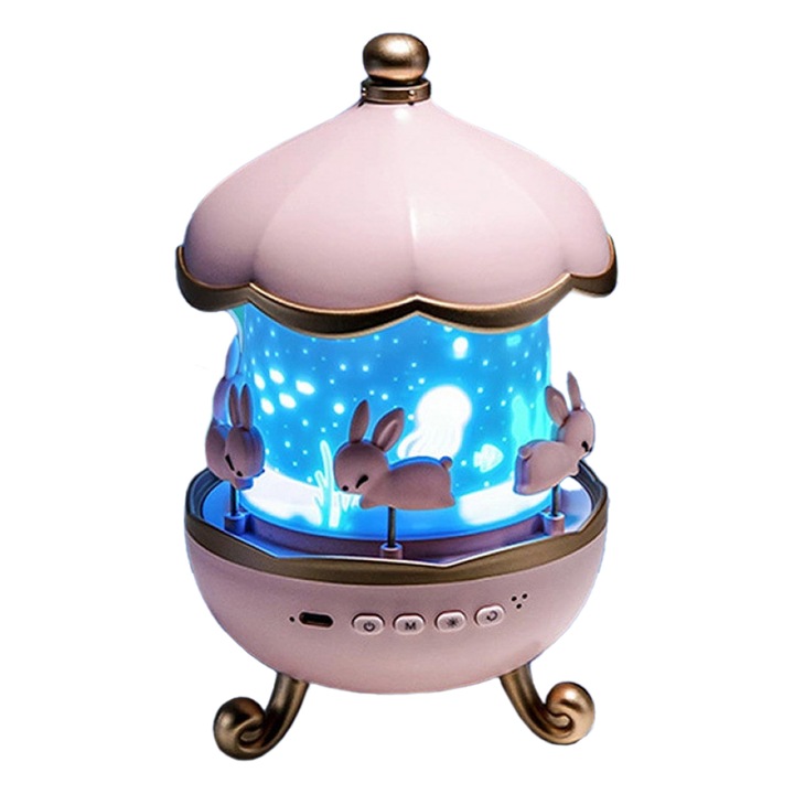 Lampa de veghe pentru copii, proiector stele LED, 13x13x20.5cm, set 12 folii luminoase, Roz