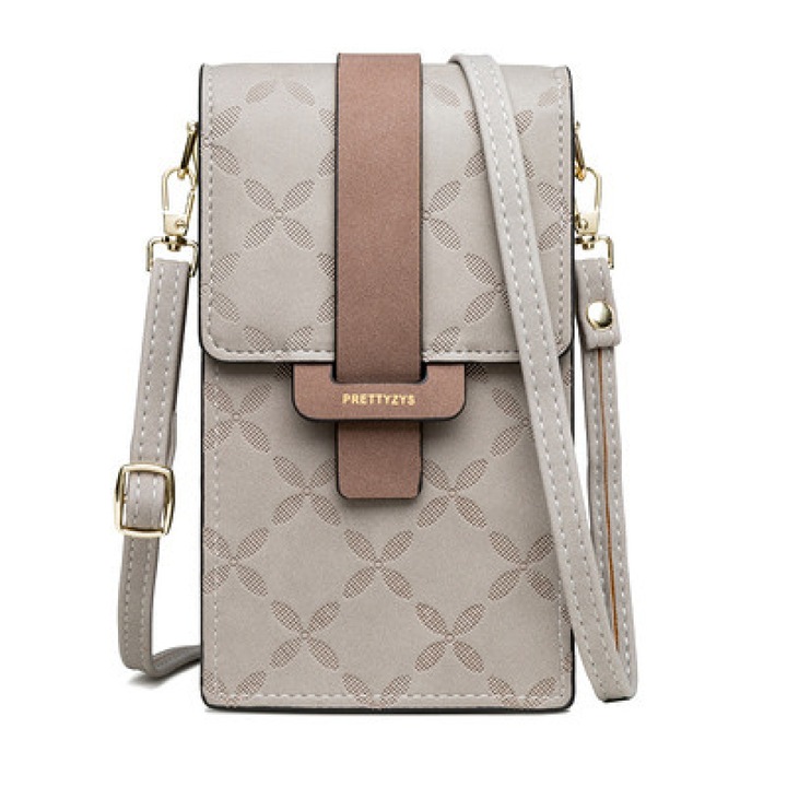 Чанта за телефон QttvbTna, PU, сива, 18x10.5x6cm