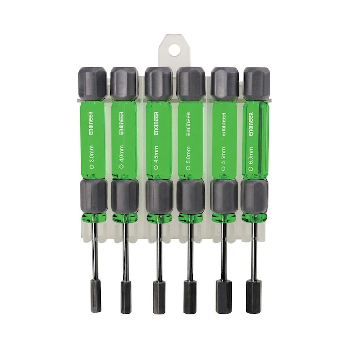 Set 6 chei tubulare cu cap hexagonal magnetizat cu maner surubelnita Engineer DK-14, suport plastic inclus