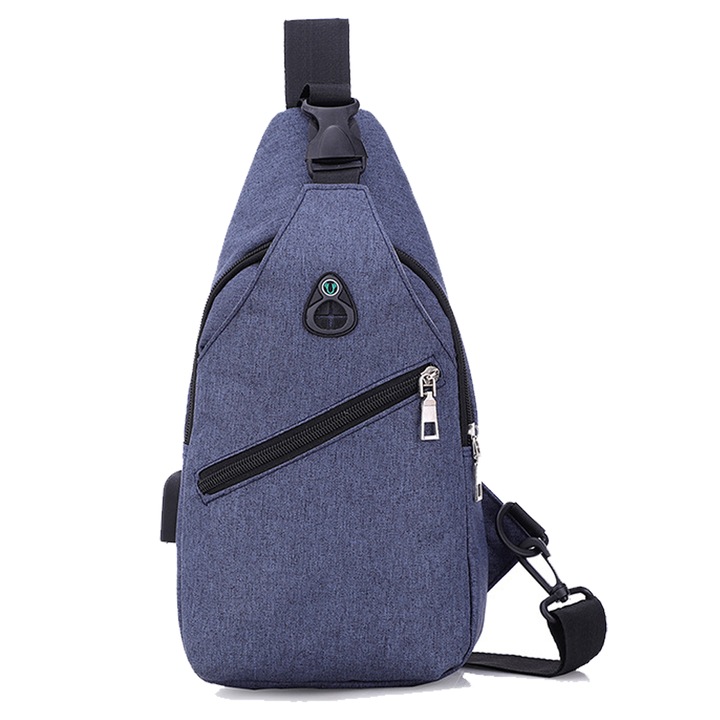 Uniszex crossbody táska, vászon, vízálló, 33x17x9 cm, kék