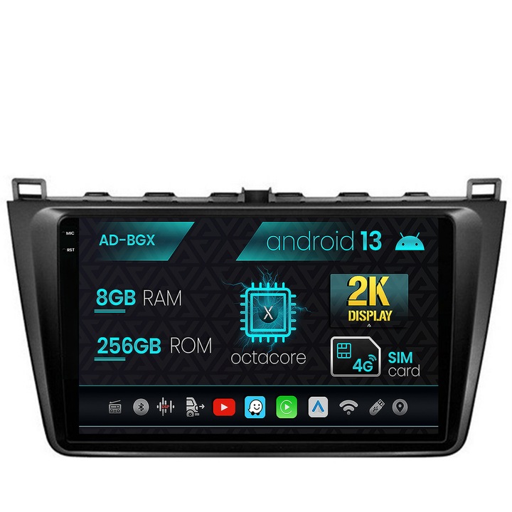 Navigációs autodrop Mazda 6 (2008-2013), Android 13, X-Octacore, 8GB RAM, 256GB ROM, 9,5 hüvelyk - AD-BGX9008, AD-BGRKIT328