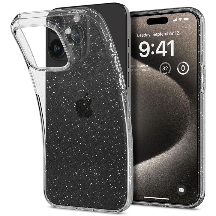 Huse pentru iPhone 15 Pro Max, RAO Grip, ru iPhone 15 Pro Max - Spigen Liquid Crystal Glitter, A57, Plastic, Crystal Quartz
