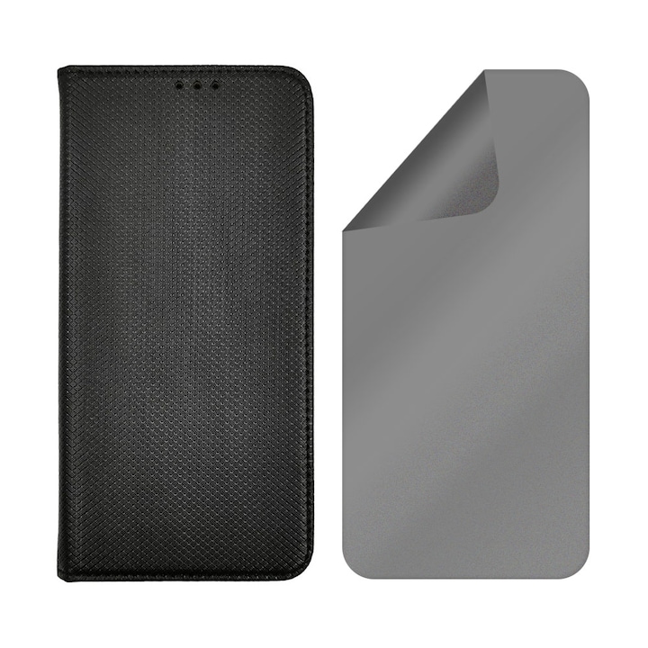 Кожен и силиконов капак за поверителност Flip Cover за Nokia 1.3, дизайн на текстура, регенерируем хидрогел, анти-шпиониране, магнитно затваряне, интелигентно плавно затваряне, тип книга, джоб за портфейл, черен