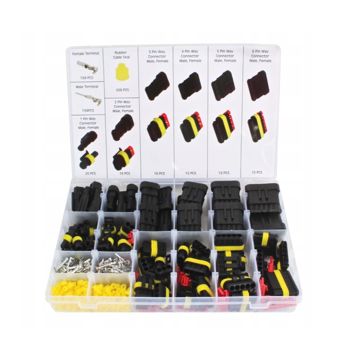 Set conectori pentru cabluri electrice, pini, 622 piese, Asta