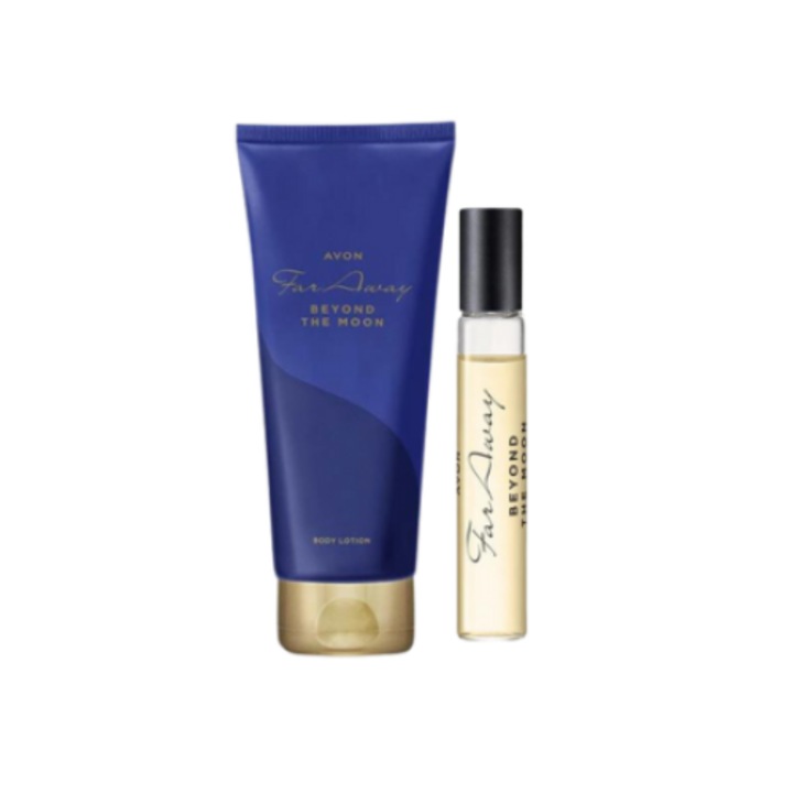 Mini Set Far Away Beyond the Moon, 2 produse, 1 x mini apa de toaleta 10 ml, 1X lotiune de corp parfumata 125 ml