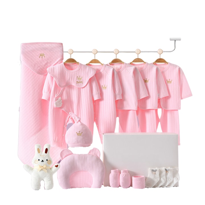 Set hainute de vara, de culoare roz, format din 20 piese, din bumbac 100%, pentru nou-nascut, marimea 50-62 cm, (0-3 lumi)
