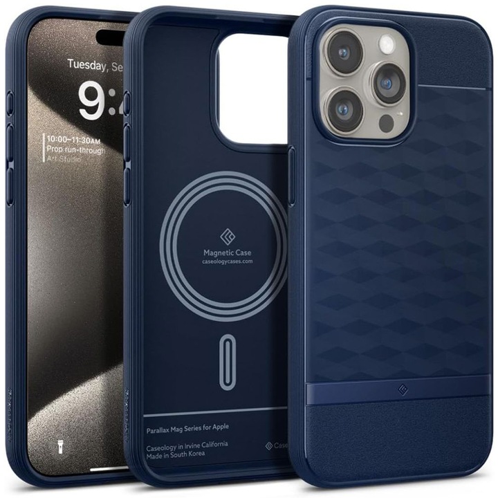 Калъф за Apple iPhone 15 Pro Max, от поликарбонат, Spigen, тъмносин