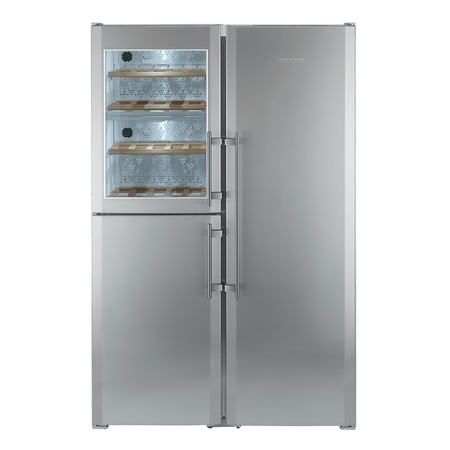Side by side cu vitrina vinuri BioFresh Liebherr SBSes 7165, 605 l, Clasa A+, No Frost, H 185.2, Full inox