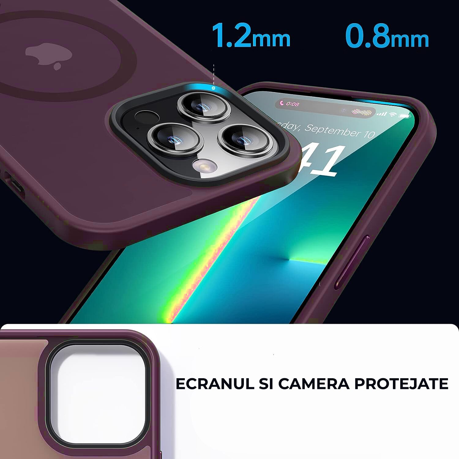Husa pentru iPhone 15 Pro Premium Shockproof, Magsafe integrat, Calitate superioara, Antisoc, Protectie colturi, Visiniu