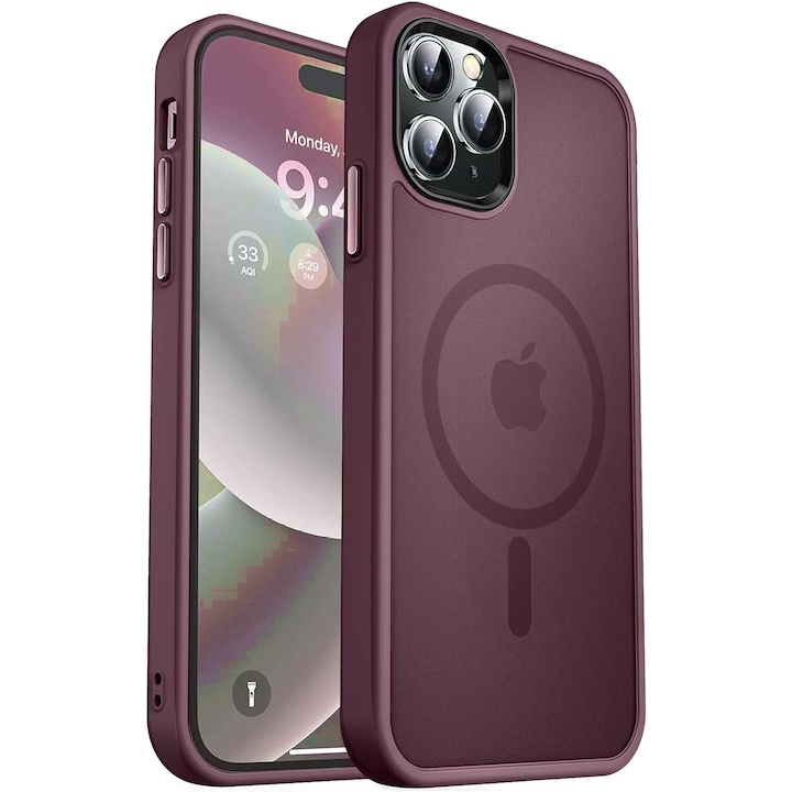 Husa pentru iPhone 15 Pro Premium Shockproof, Magsafe integrat, Calitate superioara, Antisoc, Protectie colturi, Visiniu