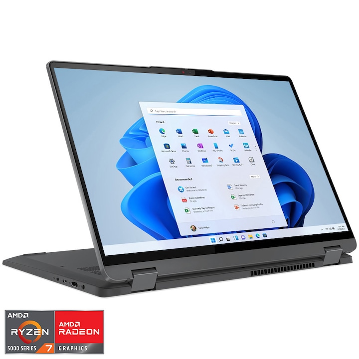 Laptop Lenovo IdeaPad Flex 5 16ALC7 cu procesor AMD Ryzen™ 7 5700U pana la 4.30 GHz, 16", WUXGA, IPS, Touch, 16GB, 512GB SSD, AMD Radeon™ Graphics, Windows 11 Home, Storm Grey